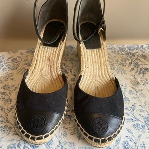 Tory Burch black espadrille wedges